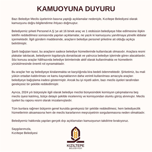KAMUOYU DUYURUSU  